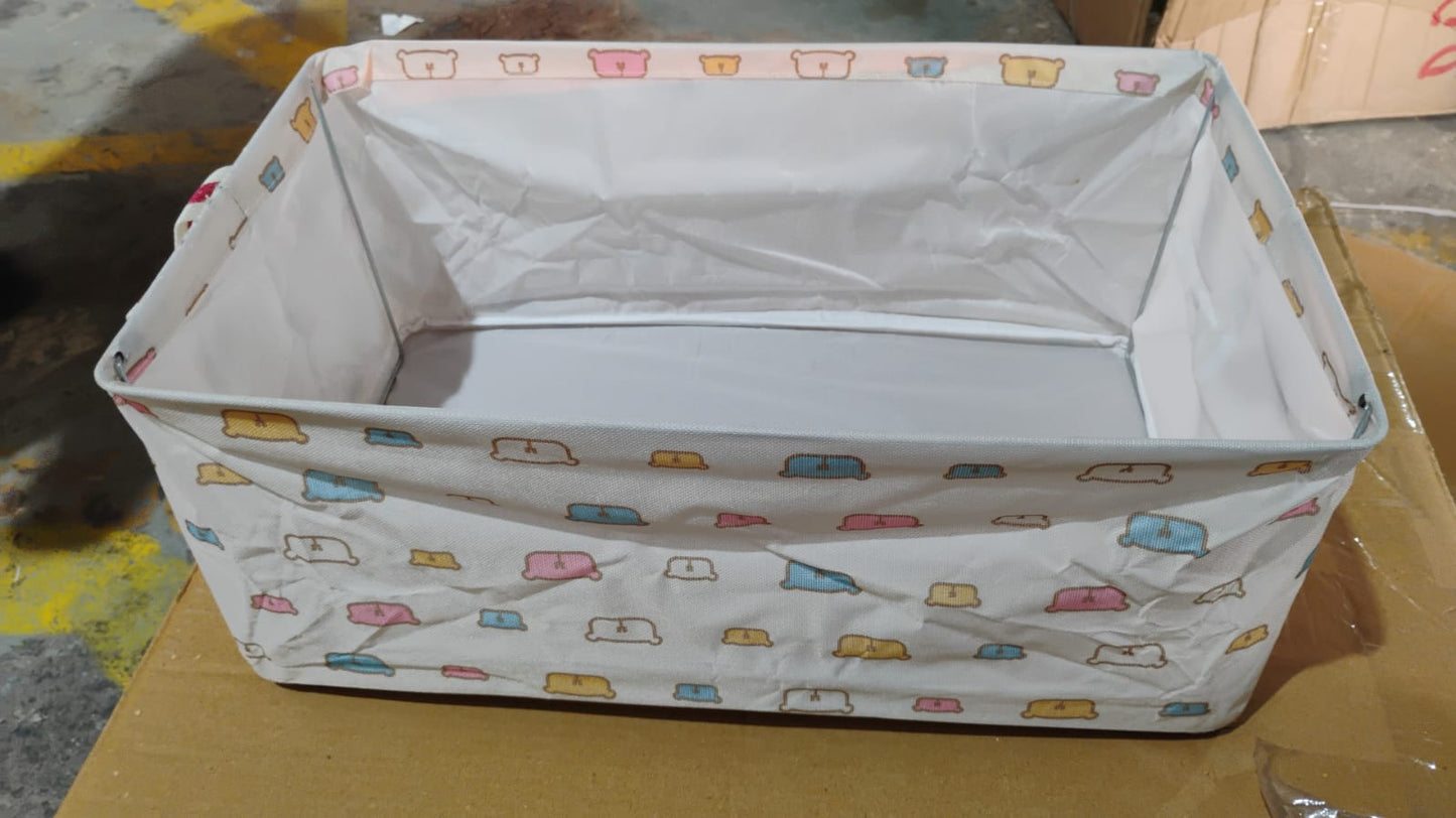 Foldable Storage Box Handles Cotton Linen Organizer for Nursery 45 cm