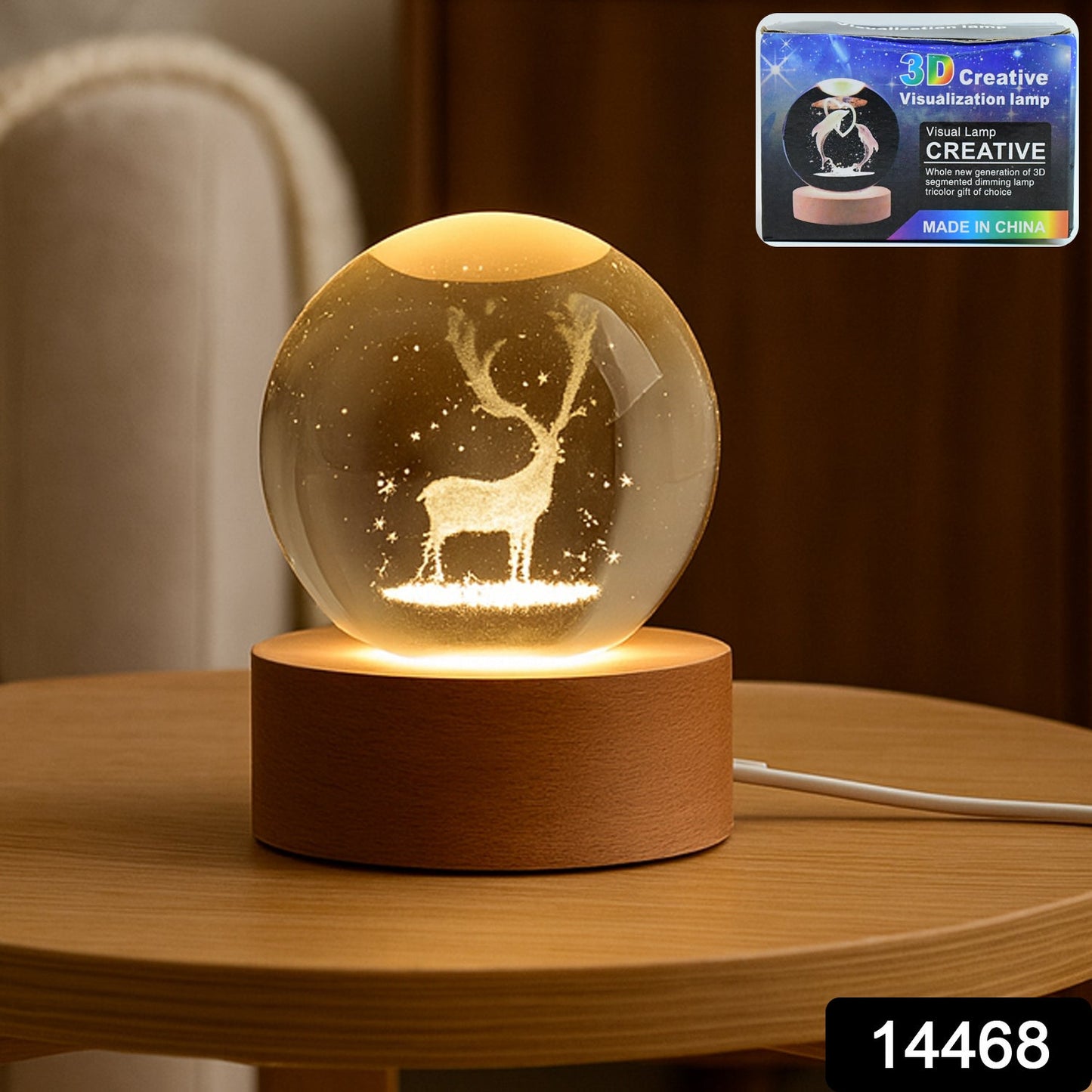 Crystal Ball Night Light Glass Ball Night Lamp with Wood Base