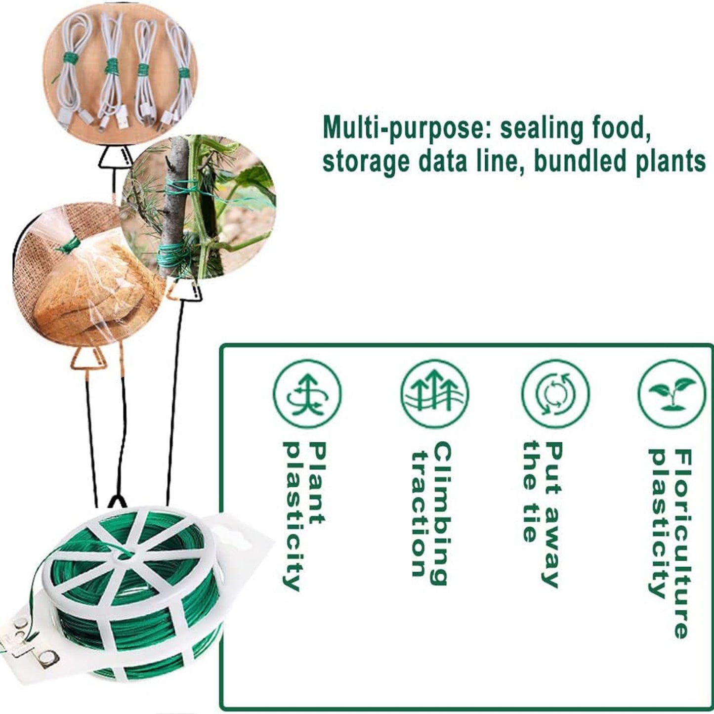 Garden Wire, Sturdy Plant Ties for Support, Garden Ties with Cutter (50 Mtr)