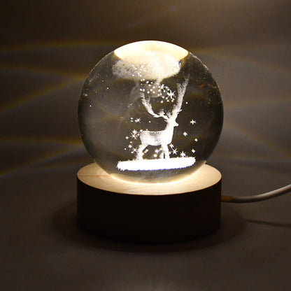 Crystal Ball Night Light Glass Ball Night Lamp with Wood Base