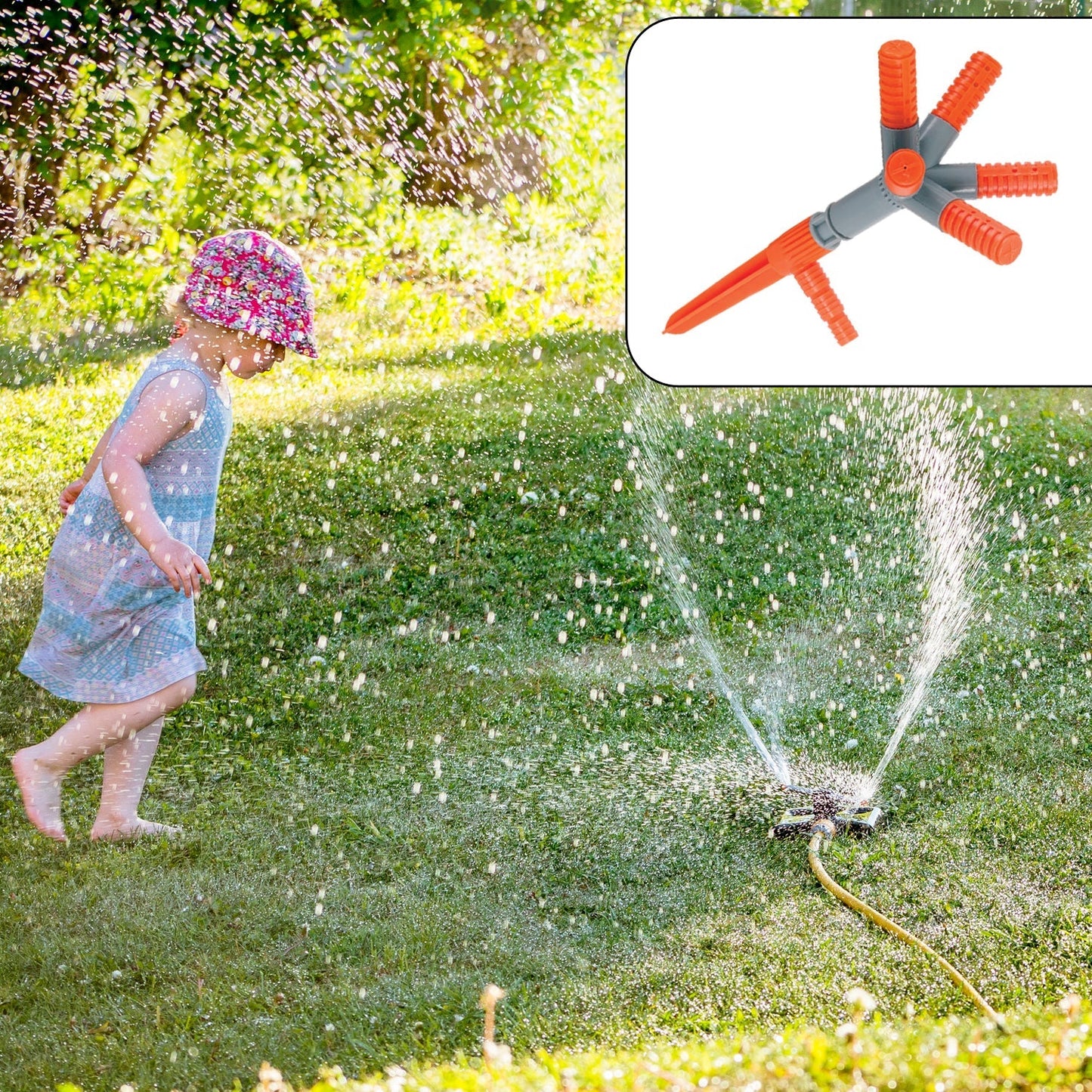 Garden Sprinkler 360° Rotating Adjustable Round 5 Arm Lawn Water Sprinkler