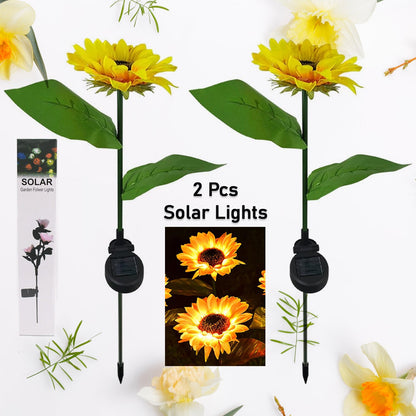 2 Pc Outdoor Solar Sunflower Lights – Waterproof Garden Landscape Stake Light
