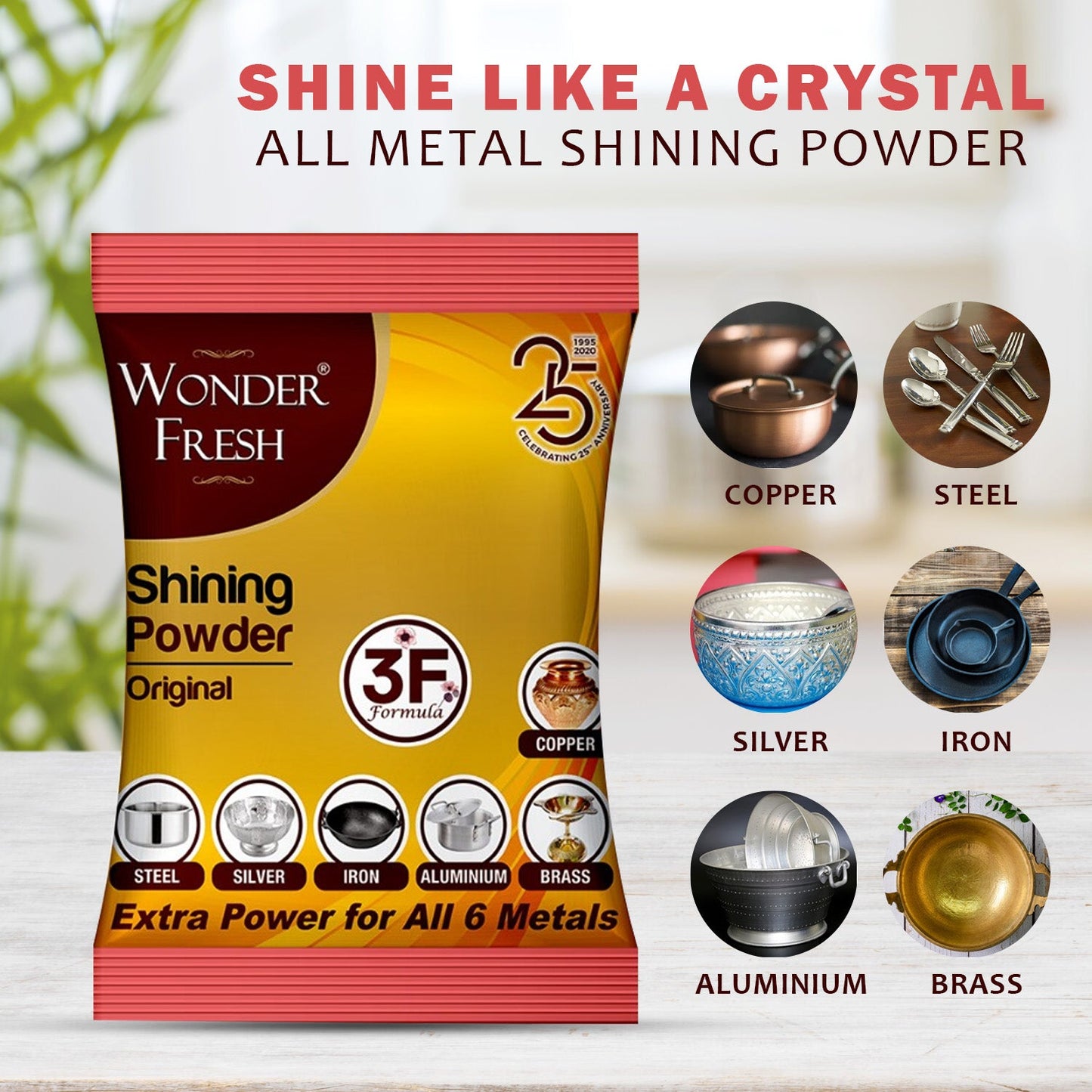 Shining Powder Cleans Polishes Copper Brass Silver Aluminum Iron Steel Removes 200 GM