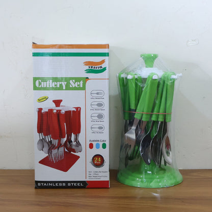 Stainless Steel Cutlery Set with Stand - (24 Pc)