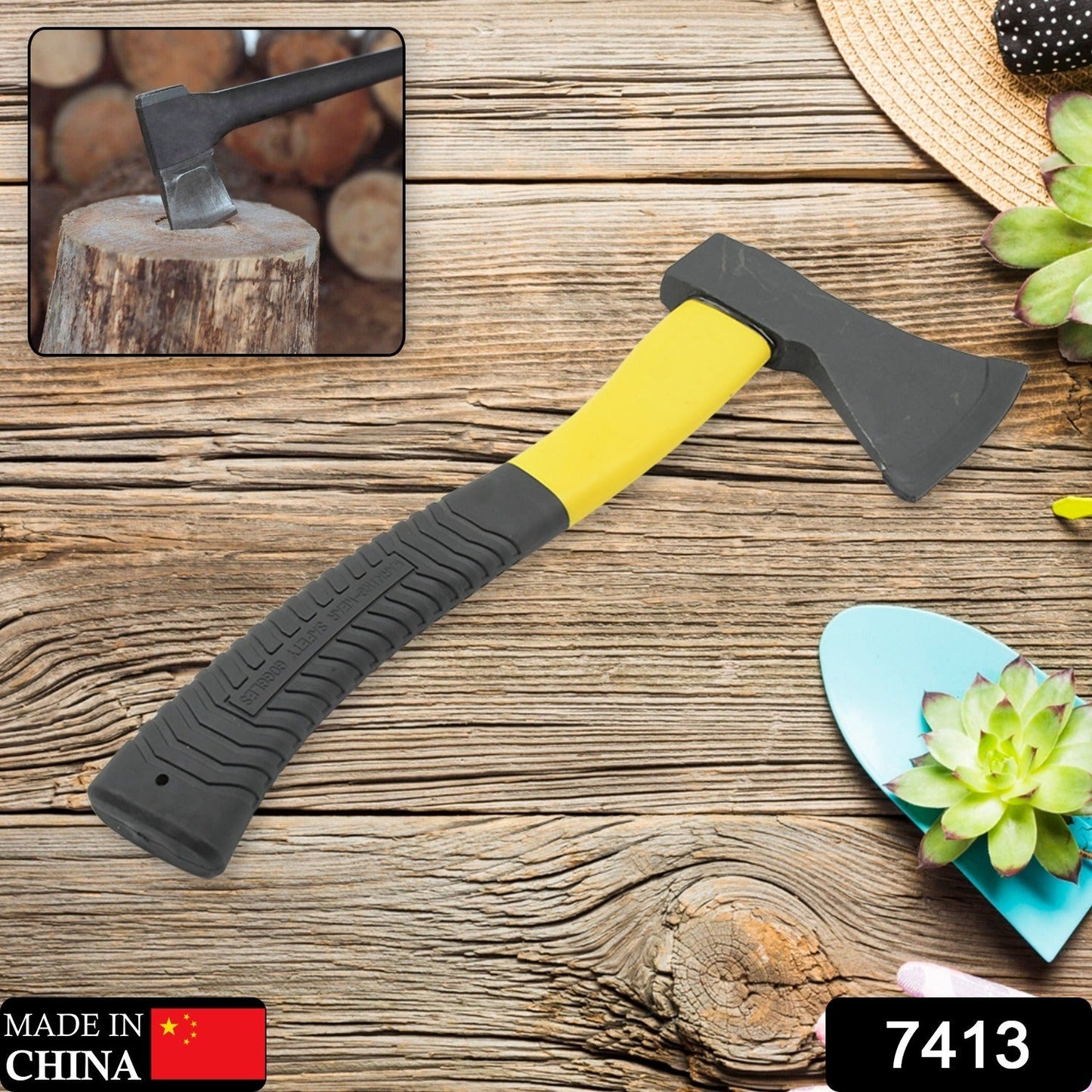 Gardening Tools Hatchet Axe Fiberglass Rubber Handle Safety Axe Pick 972 gm